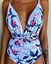 Load image into Gallery viewer, Solid Color Sexy Deep V One Piece Swimsuit  Backless Bodysuit Monokini Swimwear