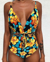Load image into Gallery viewer, Solid Color Sexy Deep V One Piece Swimsuit  Backless Bodysuit Monokini Swimwear