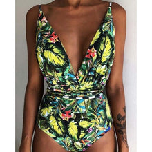 Load image into Gallery viewer, Solid Color Sexy Deep V One Piece Swimsuit  Backless Bodysuit Monokini Swimwear