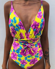 Load image into Gallery viewer, Solid Color Sexy Deep V One Piece Swimsuit  Backless Bodysuit Monokini Swimwear