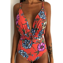 Load image into Gallery viewer, Solid Color Sexy Deep V One Piece Swimsuit  Backless Bodysuit Monokini Swimwear