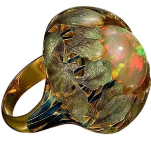 Flower Stone Opal Anel Exaggerated Personality Fabulous Gold Anillos Ring