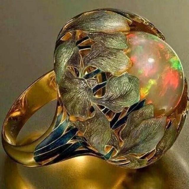 Flower Stone Opal Anel Exaggerated Personality Fabulous Anillos Ring