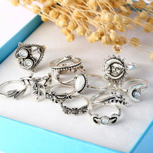 Load image into Gallery viewer, 14PCS Set Openwork Carved Rhinestone Water Drops Flowers Sunflower Moon Sun Rings