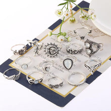 Load image into Gallery viewer, 14PCS Set Openwork Carved Rhinestone Water Drops Flowers Sunflower Moon Sun Rings