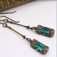 Load image into Gallery viewer, Long Blue Green Stone Dangle Women Bohemian Jewelry Antique Drop Earrings