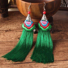 Load image into Gallery viewer, Ethnic Tibet Embroidery Long Tassel Drop Retro Bohemia Handmade Tassel Earrings - hiblings