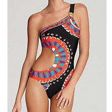 Load image into Gallery viewer, Print Triangle Piece Creative Single Shoulder Swimsuit