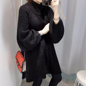 Turtleneck Split Hem Knitted Pullover Sweaters