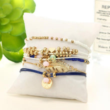 Load image into Gallery viewer, Ethnic Style Creative Alloy Rice Beads Love Leaves Feathers Multi-Layer Bracelet Cord Woven Bracelet Set Of 5