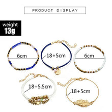 Load image into Gallery viewer, Ethnic Style Creative Alloy Rice Beads Love Leaves Feathers Multi-Layer Bracelet Cord Woven Bracelet Set Of 5