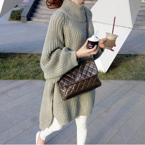 Turtleneck Split Hem Knitted Pullover Sweaters