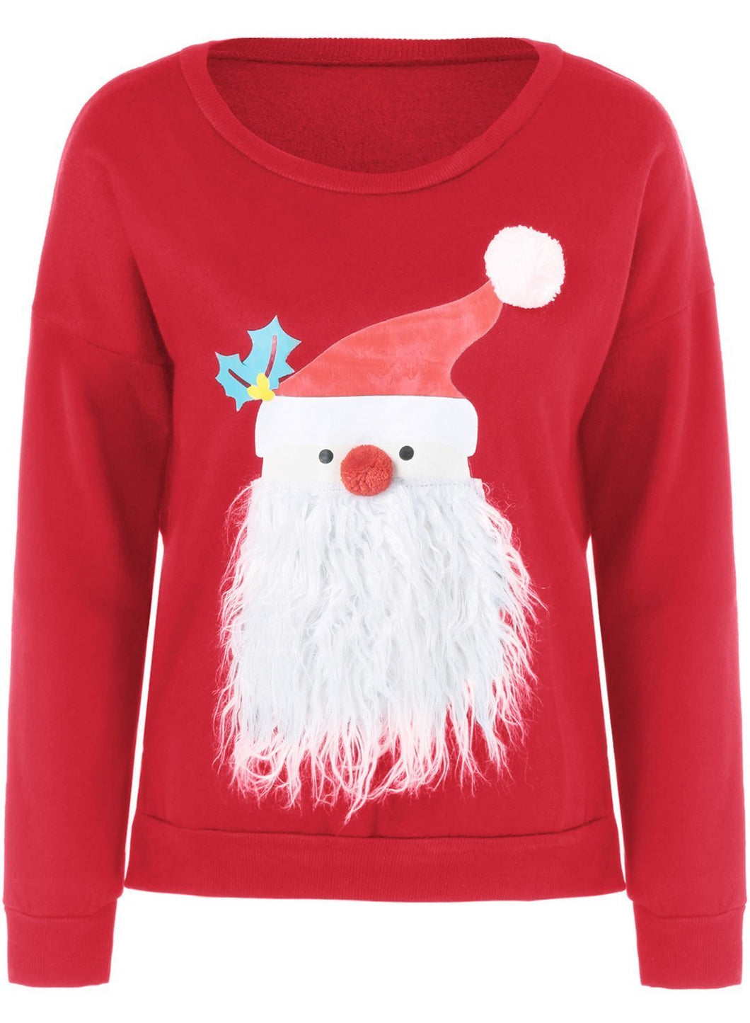 Fashion Round Neck Father Christmas Patterned Thicken Sweatshirt