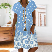 Load image into Gallery viewer, Summer Dot Floral Print V-Neck Short Sleeves Midi Dress