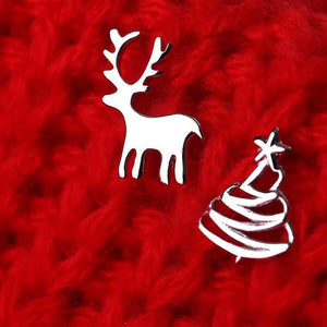 Cute Deer Christmas Tree Sliver Color Stud Earrings